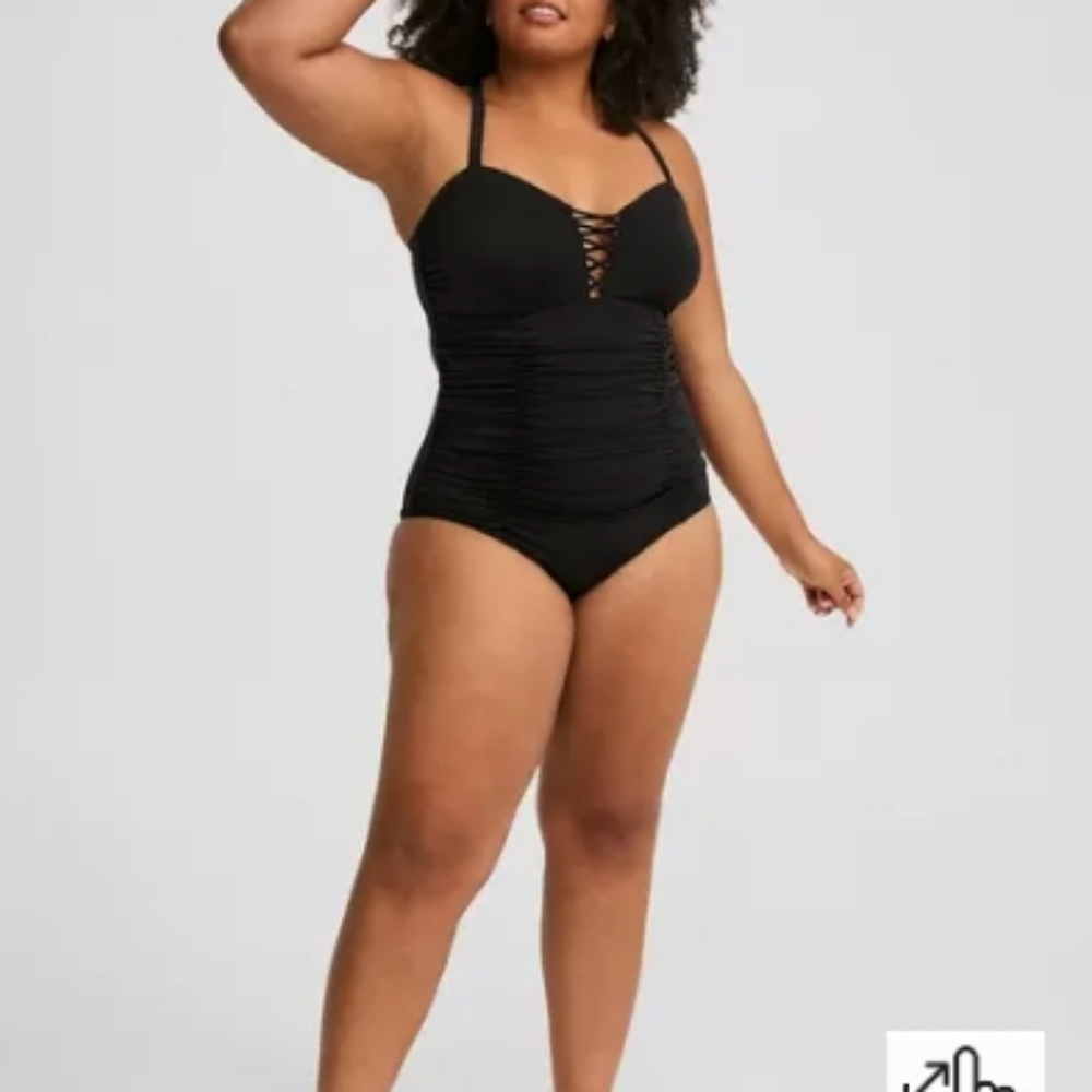torrid Black Lace-Up Ruched One-Piece Swimsuit